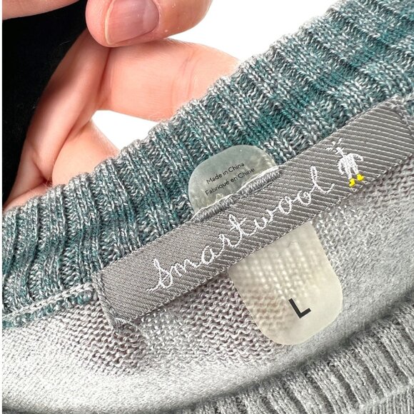 Smartwool Mens Merino Wool Crew Neck Colorblock Sweater Gray Teal Size Large - Picture 8 of 11